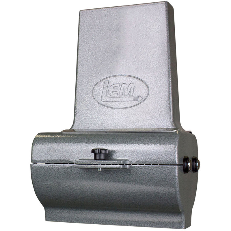 LEM 433TJ Big Bite 2 in 1 slicer tenderizer attachment, grey hammertone housing with feed chute, front view