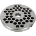 LEM size 12 meat grinder plate with 6 mm holes, stainless steel medium grind plate with notched rim, top view