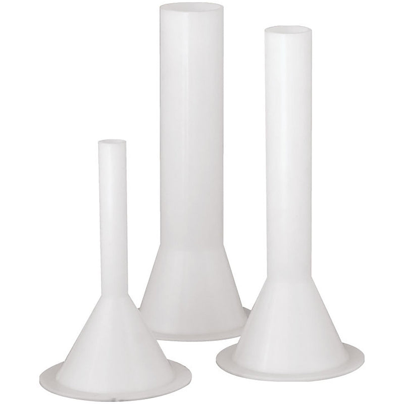 LEM plastic stuffing tubes for meat grinders, set of three white polypropylene sausage tubes in different widths