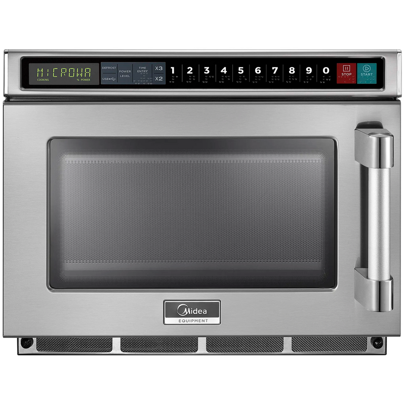 Midea 1817G1A commercial compact touchpad microwave with filter, 1800W, stainless steel with top touch controls