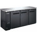 Nordic Air 73-inch shallow back bar cooler, black exterior with three solid doors and stainless steel top