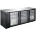 Nordic Air 90-inch deep three door back bar cooler, black exterior with glass doors and stainless steel top