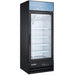 Nordic Air GFM-26 single swing glass door 27-inch black display freezer with lit header, stock product photo