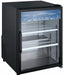 Nordic Air GRM-CT-33 black countertop display refrigerator with glass door, wire shelves and lighted header