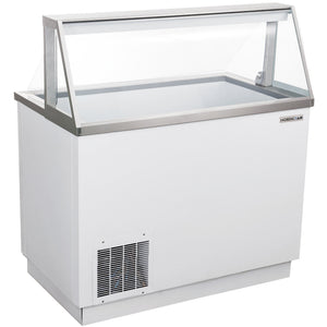 Nordic Air IDF-47 47-inch white ice cream dipping freezer with glass sneeze guard and front vent, angled view