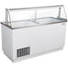 Nordic Air IDF-68 68-inch white ice cream dipping freezer with curved glass sneeze guard, angled left view