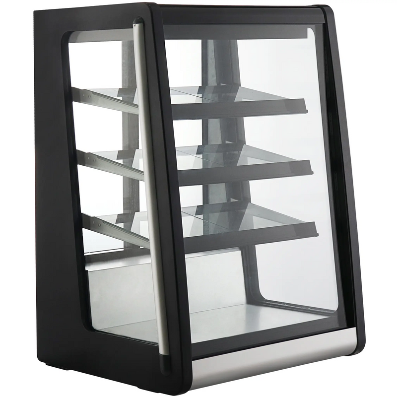 Nordic Air NACP-24T countertop 25-inch angled glass refrigerated pastry display case, empty, angled view