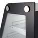 Nordic Air NACP-36 refrigerated pastry display case, close-up of the black side panel and glass end window