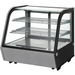 Nordic Air NCCP-28 28-inch countertop curved glass refrigerated pastry case with wire shelves, angled right view
