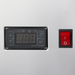 Nordic Air NCCP-35 countertop pastry display case, close-up of the digital temperature controller and red power switch