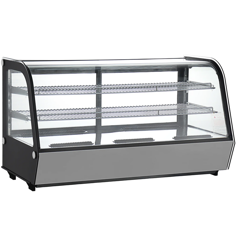 Nordic Air NCCP-48 48-inch countertop curved glass refrigerated pastry display case with wire shelves, front view