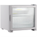 Nordic Air NCF-49 countertop display freezer with silver cabinet and single glass door, angled front view