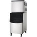 Nordic Air NIM-350C stainless steel modular cube ice machine on a 275 lb storage bin with black door, angled view