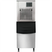 Nordic Air NIM-550F flake ice machine, stainless steel modular ice head mounted on a storage bin with black door