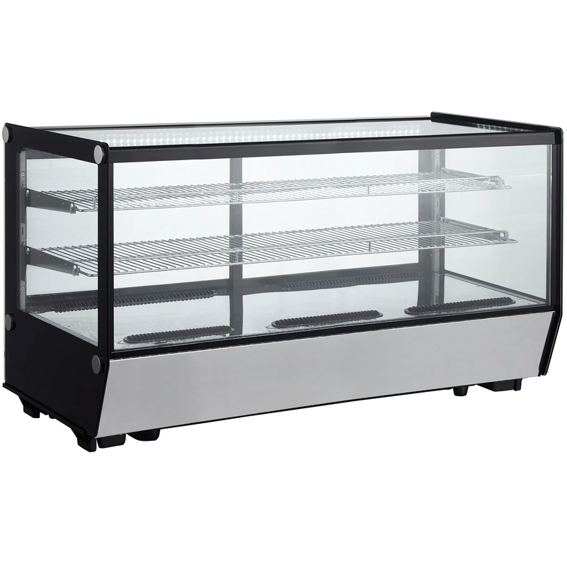 Nordic Air NSCP-48 countertop 48-inch square glass refrigerated pastry display case, angled front view