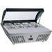 Nordic Air NTR-30 30-inch refrigerated topping rail with glass sneeze guard cover open, showing empty food pans