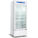 Nordic Air PHR-315L white upright biomedical pharmacy refrigerator with glass door on casters, angled left view
