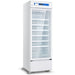 Nordic Air PHR-395L white upright biomedical pharmacy refrigerator with glass door on casters, angled view