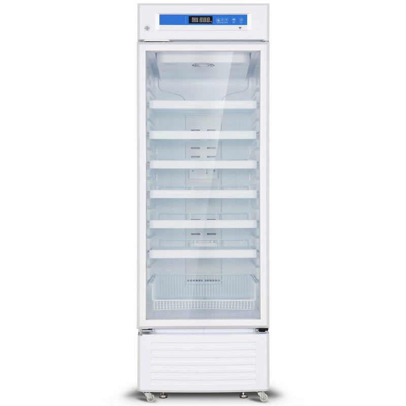 Nordic Air PHR-395L white upright biomedical pharmacy refrigerator with glass door and digital display, front view