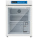 Nordic Air PHR-75L white biomedical pharmacy refrigerator with glass door, wire shelves and drawer, front view