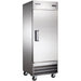 Nordic Air SF-29D 29-inch single solid door stainless steel reach-in freezer on casters, door closed, angled view