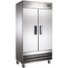 Nordic Air SF-40 40-inch two solid door stainless steel reach-in freezer on casters, doors closed, angled view