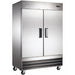 Nordic Air SF-54 54-inch two solid door stainless steel reach-in freezer on casters, doors closed, angled view
