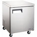 Nordic Air UCF-27 27-inch single door stainless steel undercounter freezer work table on casters, angled view