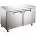 Nordic Air UCR-47 47-inch two door stainless steel refrigerated undercounter work table on casters, angled view