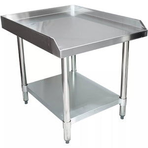 Phoenix 16 gauge stainless steel 24 inch height equipment stand with raised rear and side edges, angled view