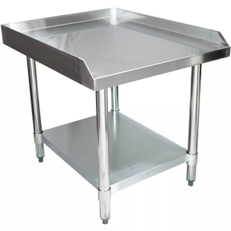 Phoenix 16 gauge stainless steel 24 inch height equipment stand with raised rear and side edges, angled view