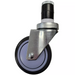 Phoenix 4 inch caster for stainless steel tables, close-up of the swivel caster and grey polyurethane wheel