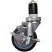 Phoenix 4 inch caster for stainless steel tables, close-up of the locking brake and expanding stem insert