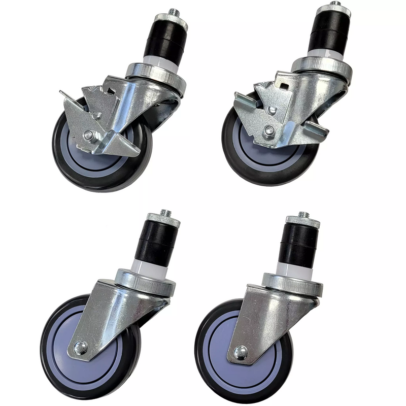 Phoenix 4 inch casters for stainless steel tables, full set of four swivel stem casters with two brakes