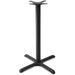 Phoenix 4 prong table base in black with X-shaped foot and tall round column, bar height option, angled view