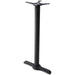Phoenix table base in black with a T-shaped two prong end foot and tall single column, bar height option