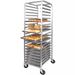 Phoenix ALRK-20 aluminum 20-tier sheet pan rack on casters, shown loaded with sheet pans of baked goods