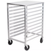 Phoenix ALRK10T aluminum welded 10-tier sheet pan rack with solid top and casters, angled front view