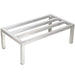 Phoenix aluminum dunnage rack with welded slatted top and square legs, angled front view of the silver floor rack