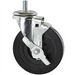 Phoenix caster for wire shelving, black rubber wheel with threaded stem and locking brake, side view