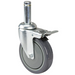 Phoenix caster for wire shelving, grey polyurethane wheel with grip ring stem and brake, angled view