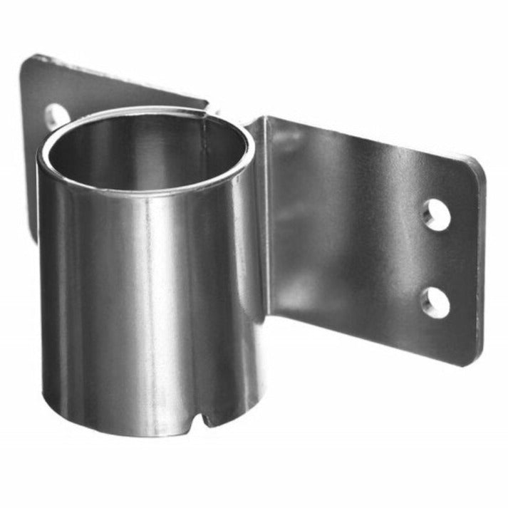 Phoenix wall bracket for wire shelving, chrome finish ring bracket with two screw holes for mounting a post to a wall