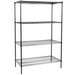Phoenix black epoxy wire shelf kit, 72 inches high with four adjustable wire shelves, angled front view