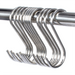 Phoenix chrome wire shelf S hooks, sold individually, several silver S hooks hanging from a round chrome rail