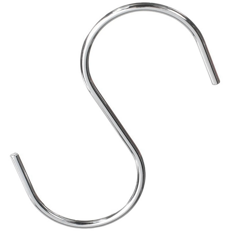 Phoenix chrome wire shelf S hook, sold individually, silver S-shaped hook for hanging items from wire shelving