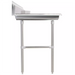 Phoenix clean dish table in stainless steel, end view showing backsplash height, legs and crossbar