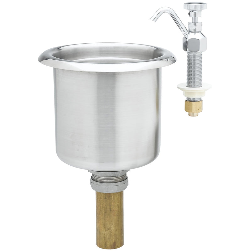 Phoenix dipper well faucet and bowl kit, stainless steel dipper well bowl with drain and chrome faucet valve