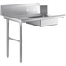 Phoenix stainless steel dirty dish table with backsplash and pre-rinse sink basin on the right end, angled view