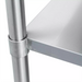 Phoenix stainless steel table under shelf installed on a table leg, close-up of the round corner sleeve
