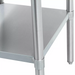 Phoenix stainless steel table under shelf mounted between table legs, close-up of the front corner